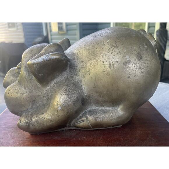 VTG Cast Iron Bronze Metal Sculpture Pig Hog Folk Art Porky Big Oink Boar Statue - Picture 8 of 10